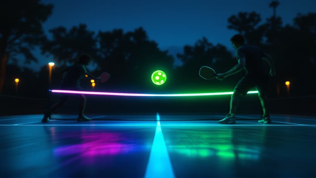 After Hours Glow Kit in action on a dark pickleball court